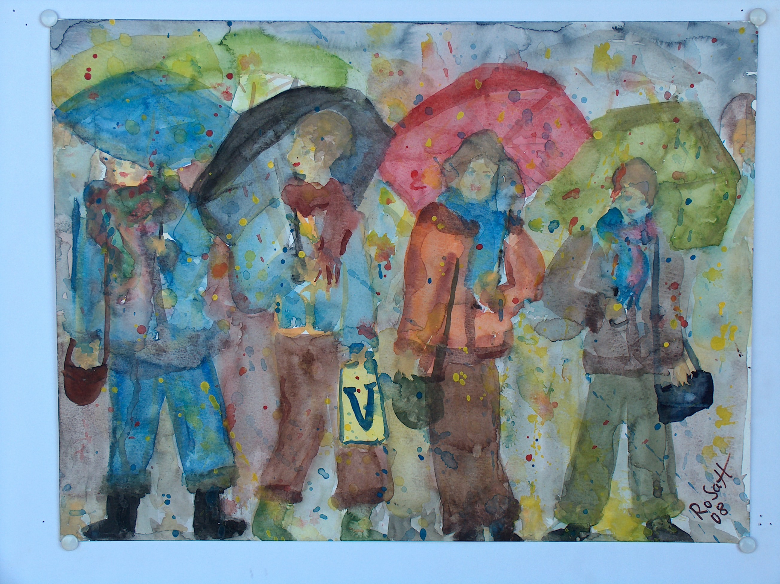 Vier Freundinnen im Regen