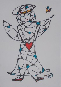 Engel mit Herz, Eddingstift auf Zeichenpapier, 30 cm x 40 cm, 60,00 Euro