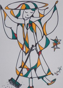 Fegender Engel, Eddingstift auf Zeichenpapier, 30 cm x 40 cm, 60,00 Euro