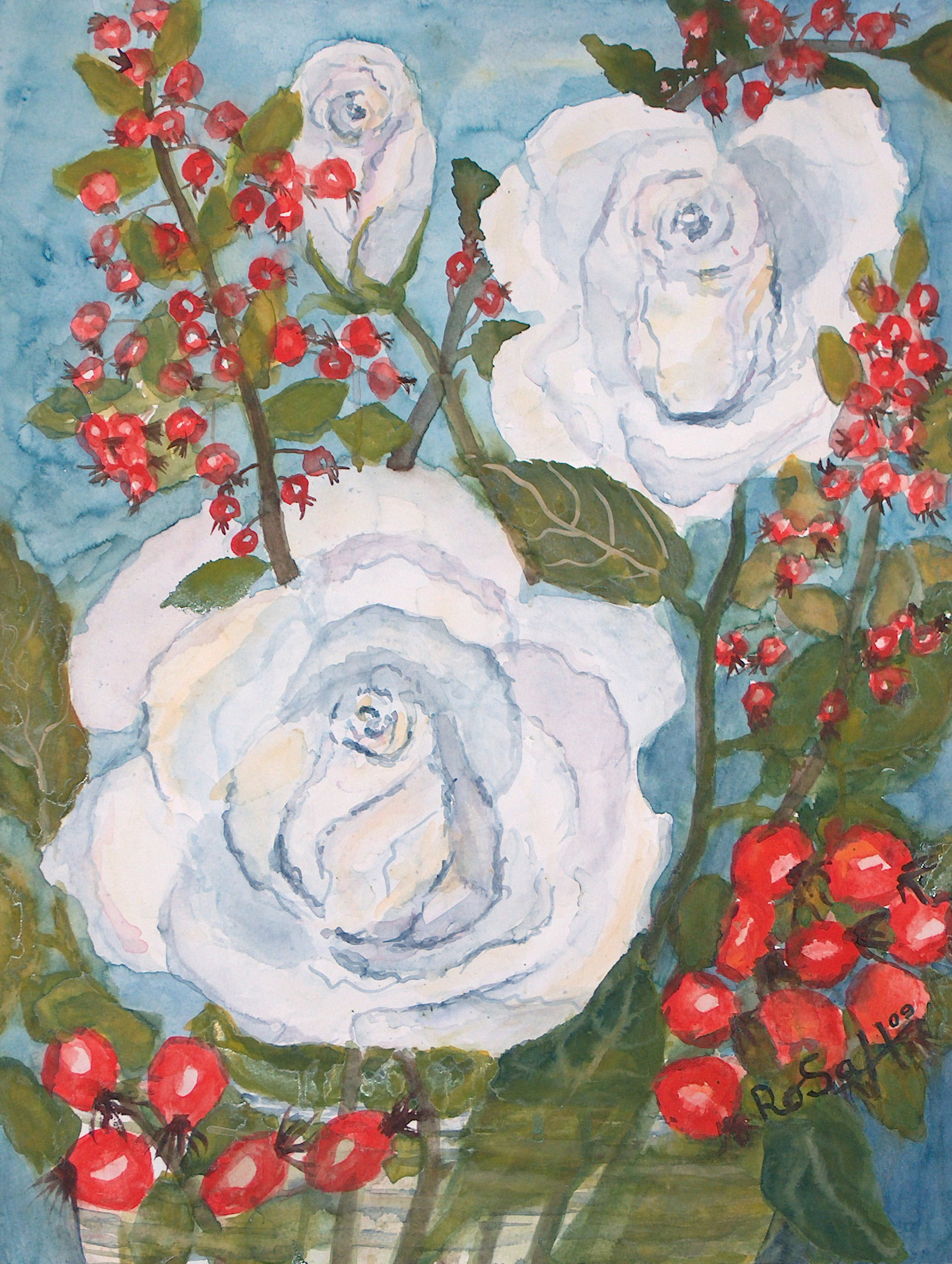 Weiße Rose mit Hagebutten ( groß )