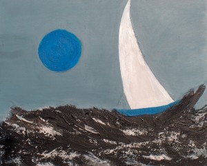 Weißes Segel, Acryl und Strukturpaste auf Leinwand, 60 cm x 50 cm, 150 Euro