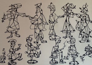 Das Fest 1, Eddingstiftzeichnung auf Leinwand, 50 x 70 cm, 160 Euro
