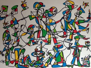 Das Fest 2, Eddingstiftzeichnung auf Leinwand, 50 x 70 cm, 220 Euro