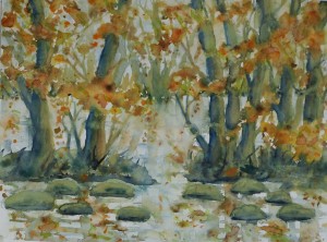 Schwentinebaumherbstbild, Aquarell auf Aquarellpapier, 30 x 40 cm